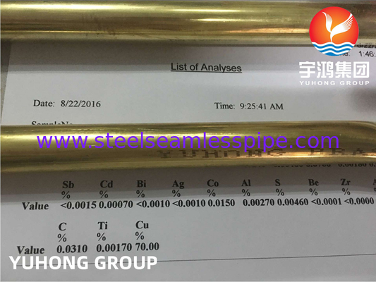 ASTM B111 / ASME SB111 C44300 Tubo de cobre e níquel sem costura para aplicação em sistemas de arrefecimento por condensador