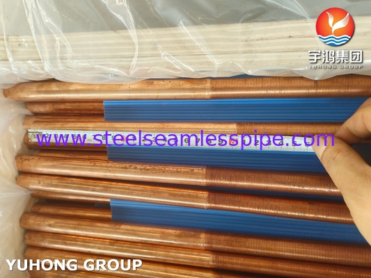 ASTM B111 UNS C12200 Tubo de cobre sem costura, trocador de calor, tubo de barbatana baixa