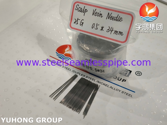 Tubo de agulha de injecção intravenosa de aço inoxidável médico ISO9626 SUS304 25G 0.5*34MM
