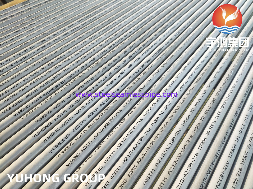 Tubo sem costura de aço inoxidável ASTM A213 TP304 decapado e recozido para trocador de calor e caldeira