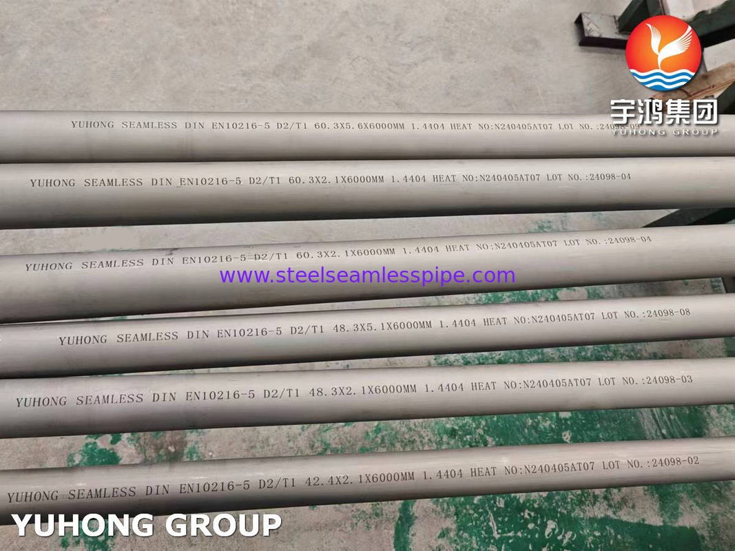 Tubo sem costura de aço inoxidável EN 10216-5 D2/T1 1.4404 TP316L Para petróleo e gás