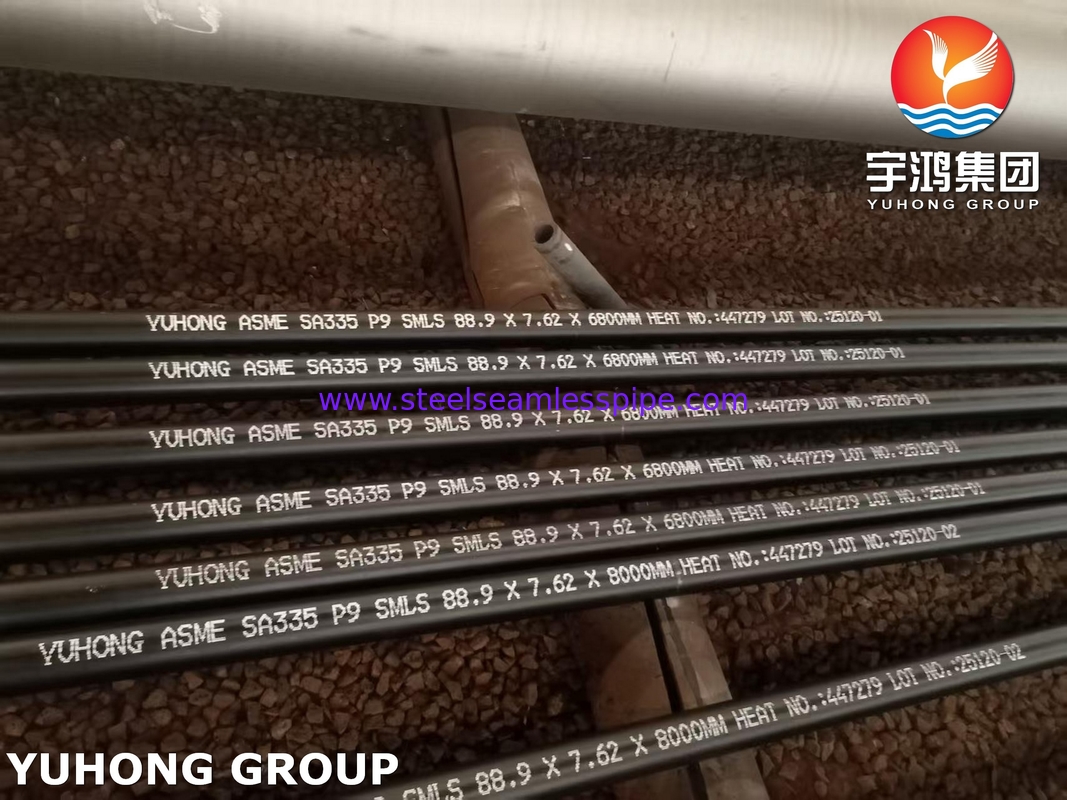 Tubo de aço liga ferrítico ASTM A335 P9 para alta temperatura 88,9MM X 7,62MM