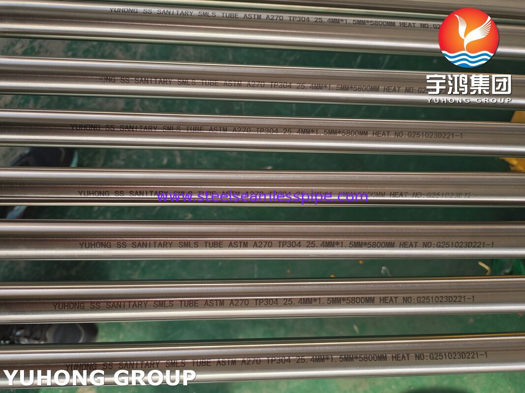 Tubo Sanitário Sem Costura Recozido Brilhante de Aço Inoxidável ASTM A270 TP304 para Processamento de Alimentos