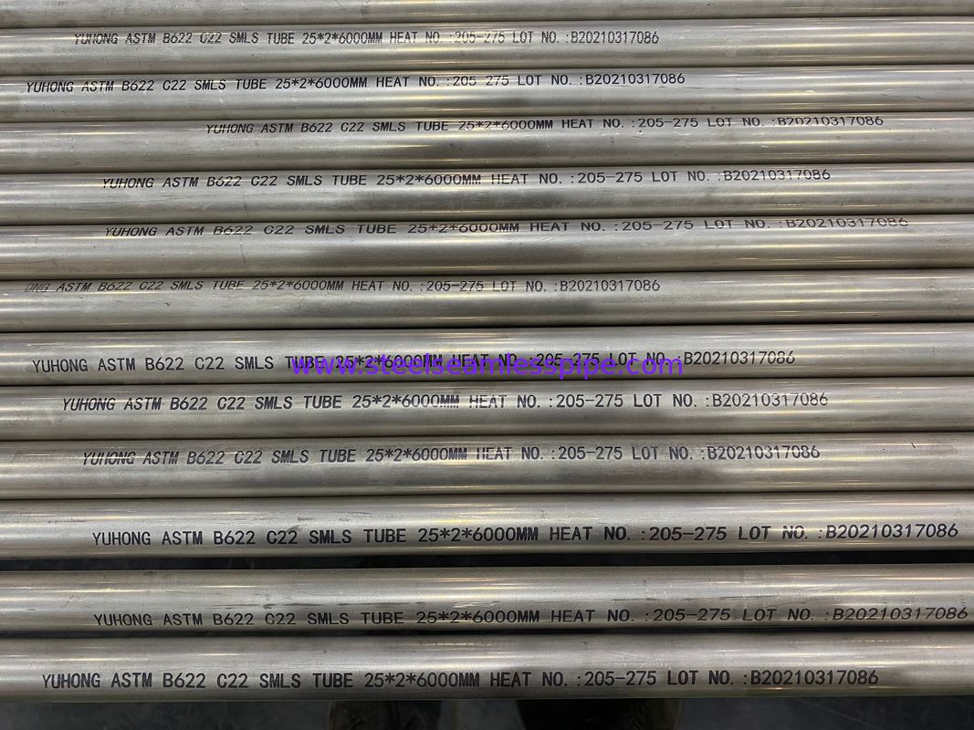 ASTM B622 C22 (UNS NO6022) Tubos sem costura de aço HASTELLOY, ET (ASTM E571), UT ((ASTM E213)