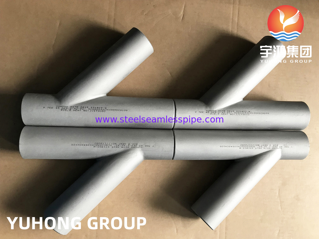 Aço duplex ASTM A815 S31803, Tee em forma de Y, encaixe de tubo de soldadura Butt B16.9