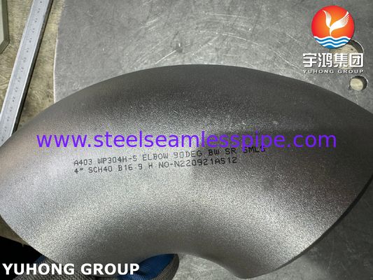 Conexão de aço inoxidável ASTM A403 WP304H 90° cotovelo de raio curto sem costura para solda de topo B16.9